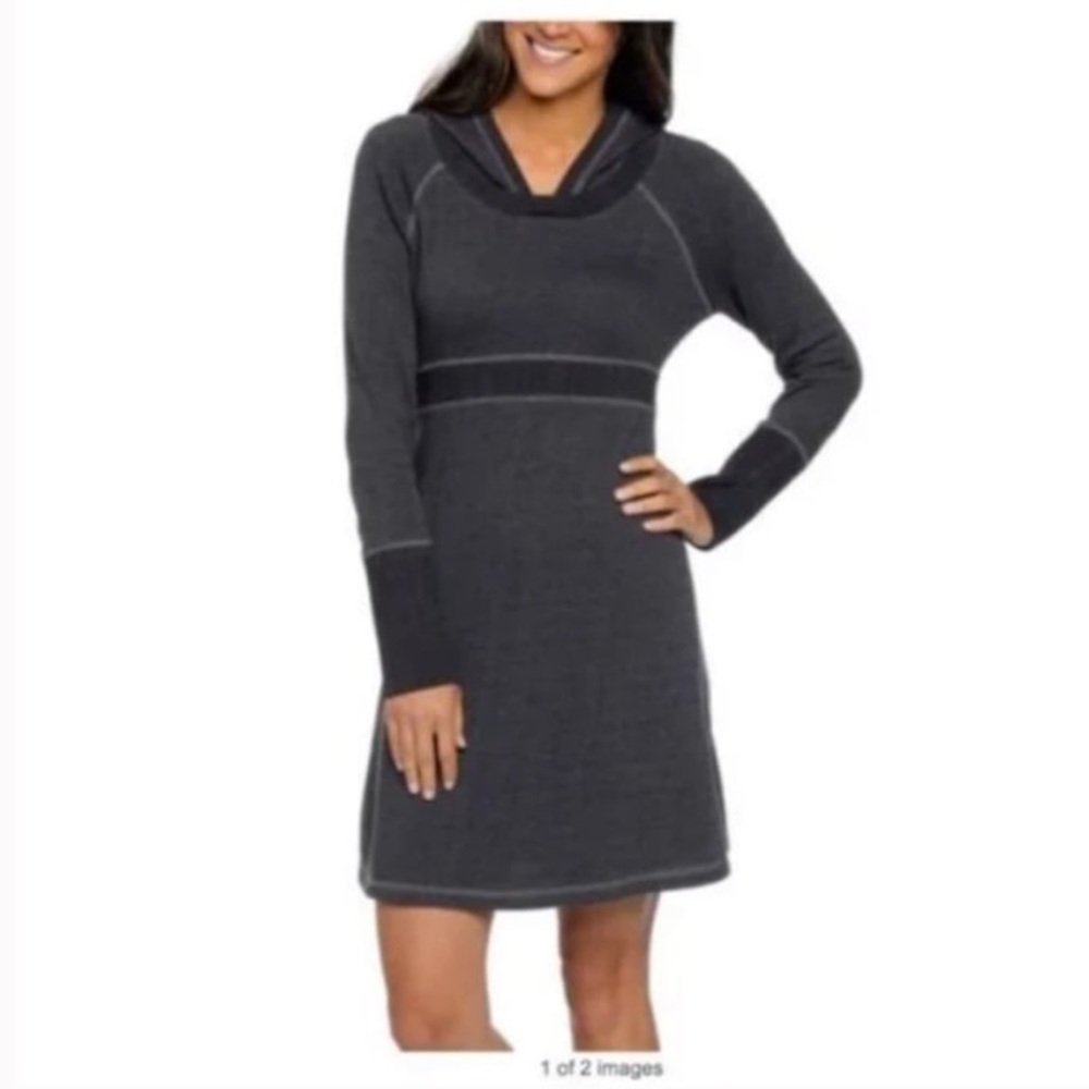PrAna Nanette Hooded Organic French Terry Dress size XS Charcoal Gray
